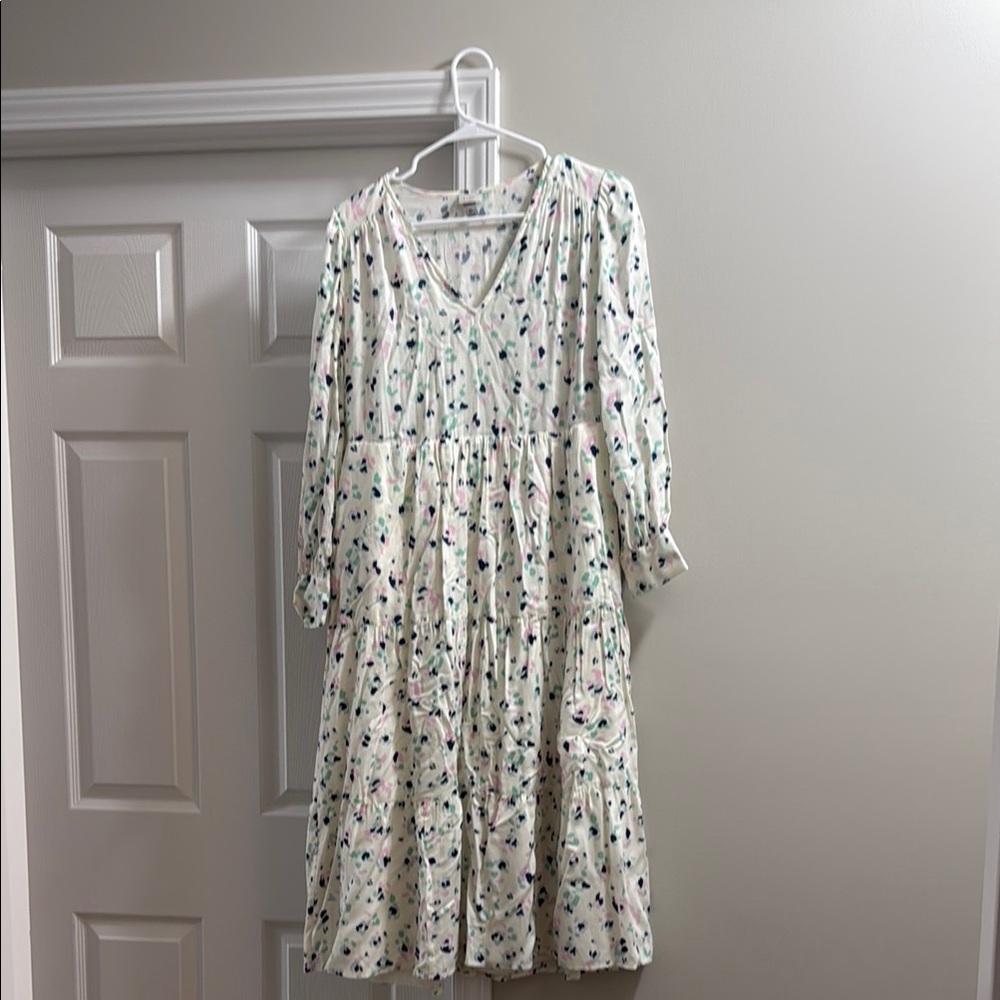 A New Day White and Green Ruffled Tiered Sundress